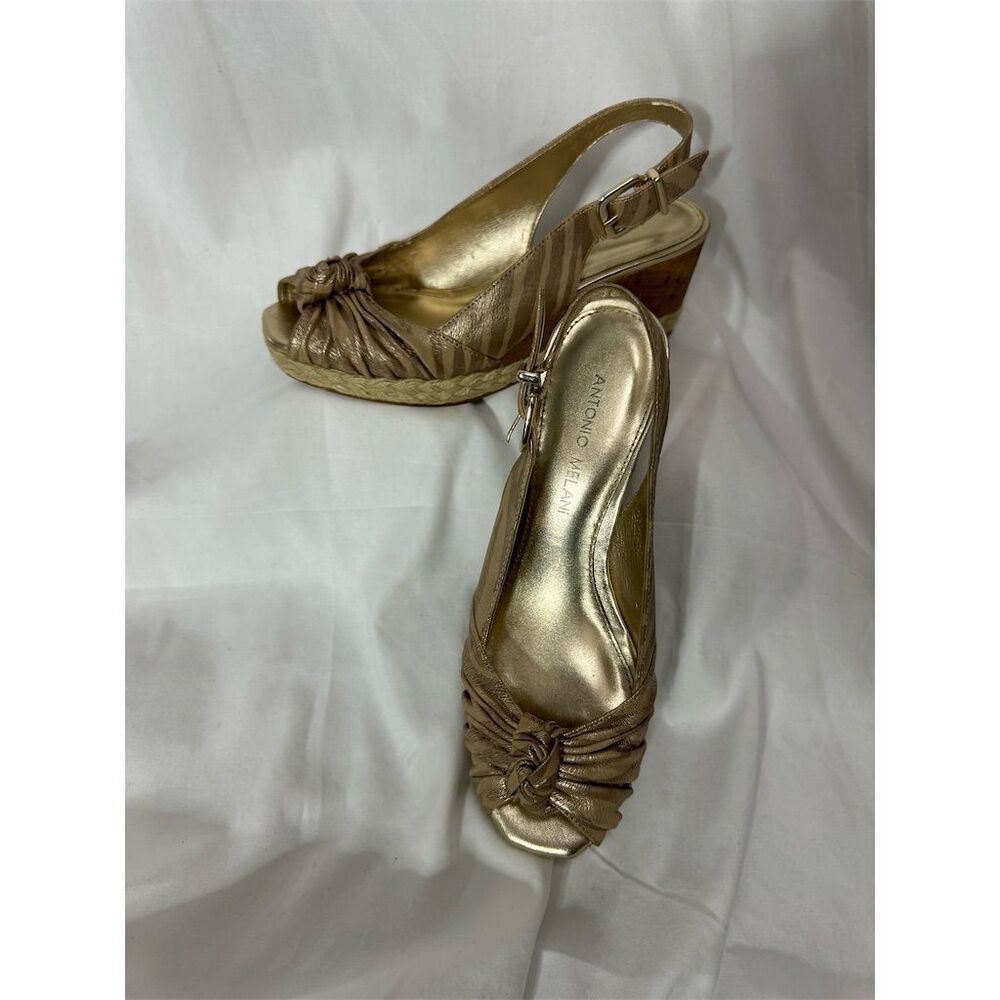 Antonio Melani Women's Gold Zebra Print Wedge Slingback Shoes Size6.5